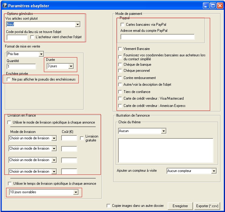 General user interface of the Ebay lister